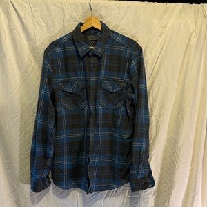 Eddie Bauer Heavyweight Hemp Blue and Gray Plaid Shirt